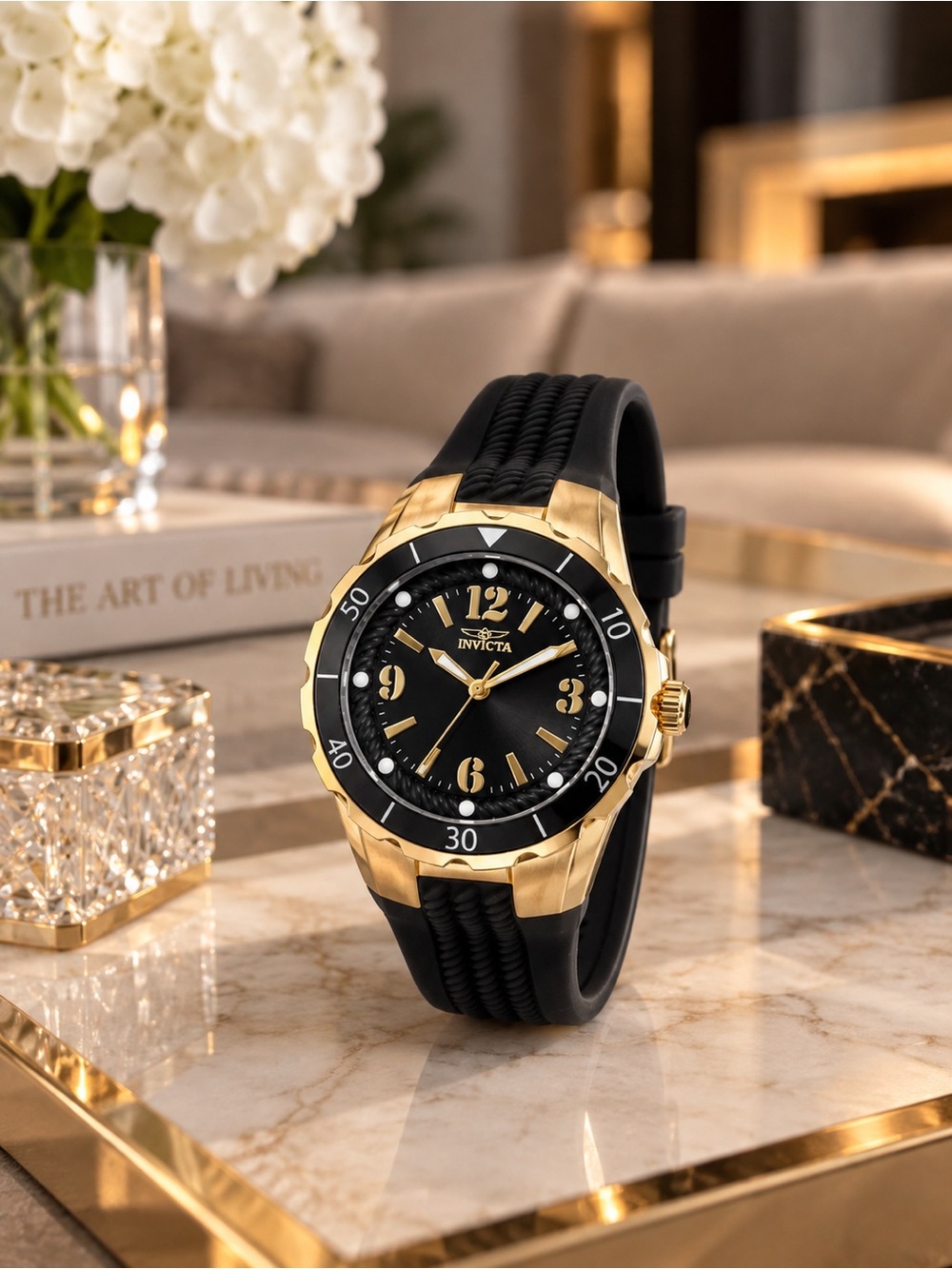 Invicta Angel Halo 17486 Women’s 38mm Gold Black Watch + Box NEW